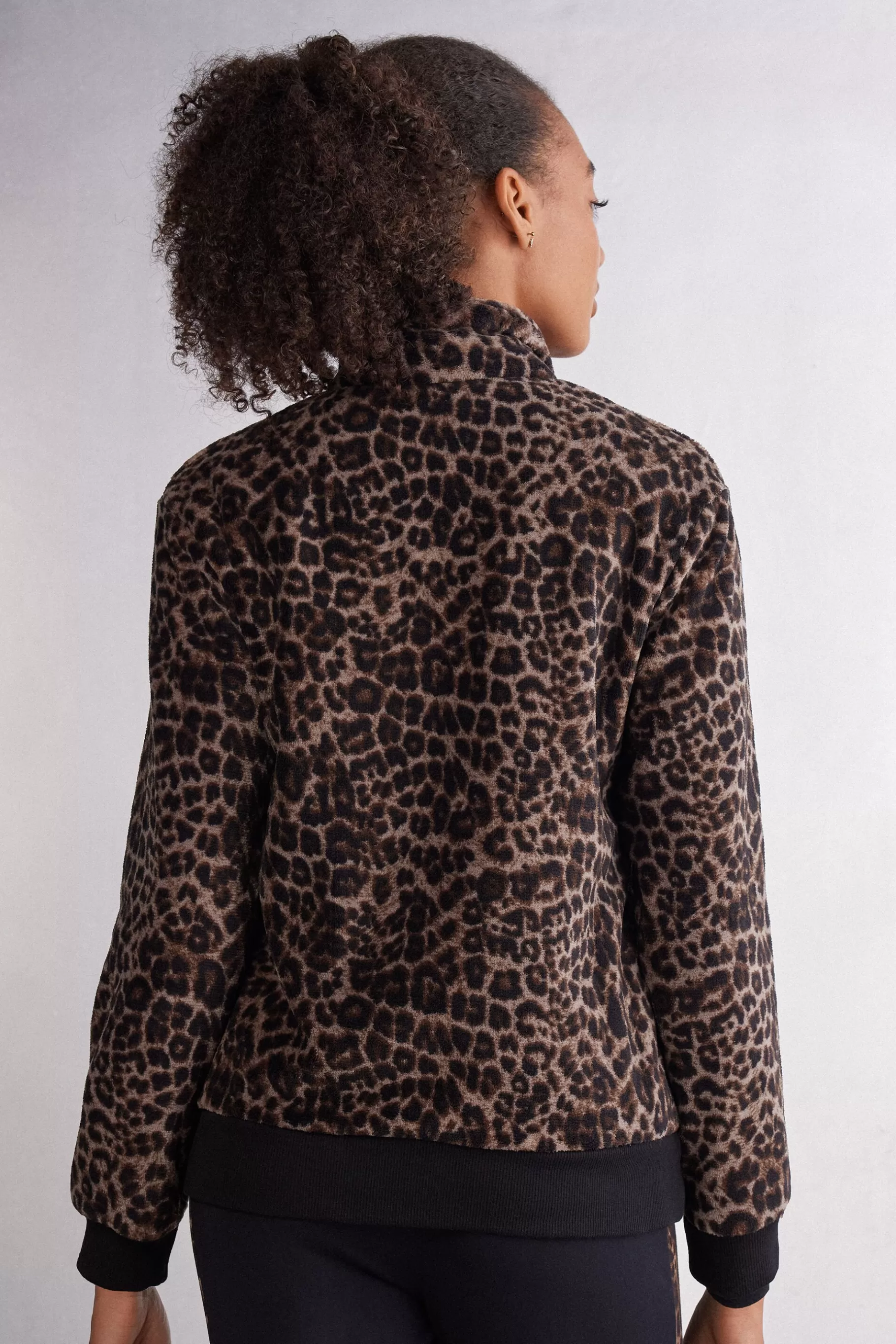 Intimissimi Morgonrockar / Kimonos^Fleecejacka i bombermodell Luxurious Leopard