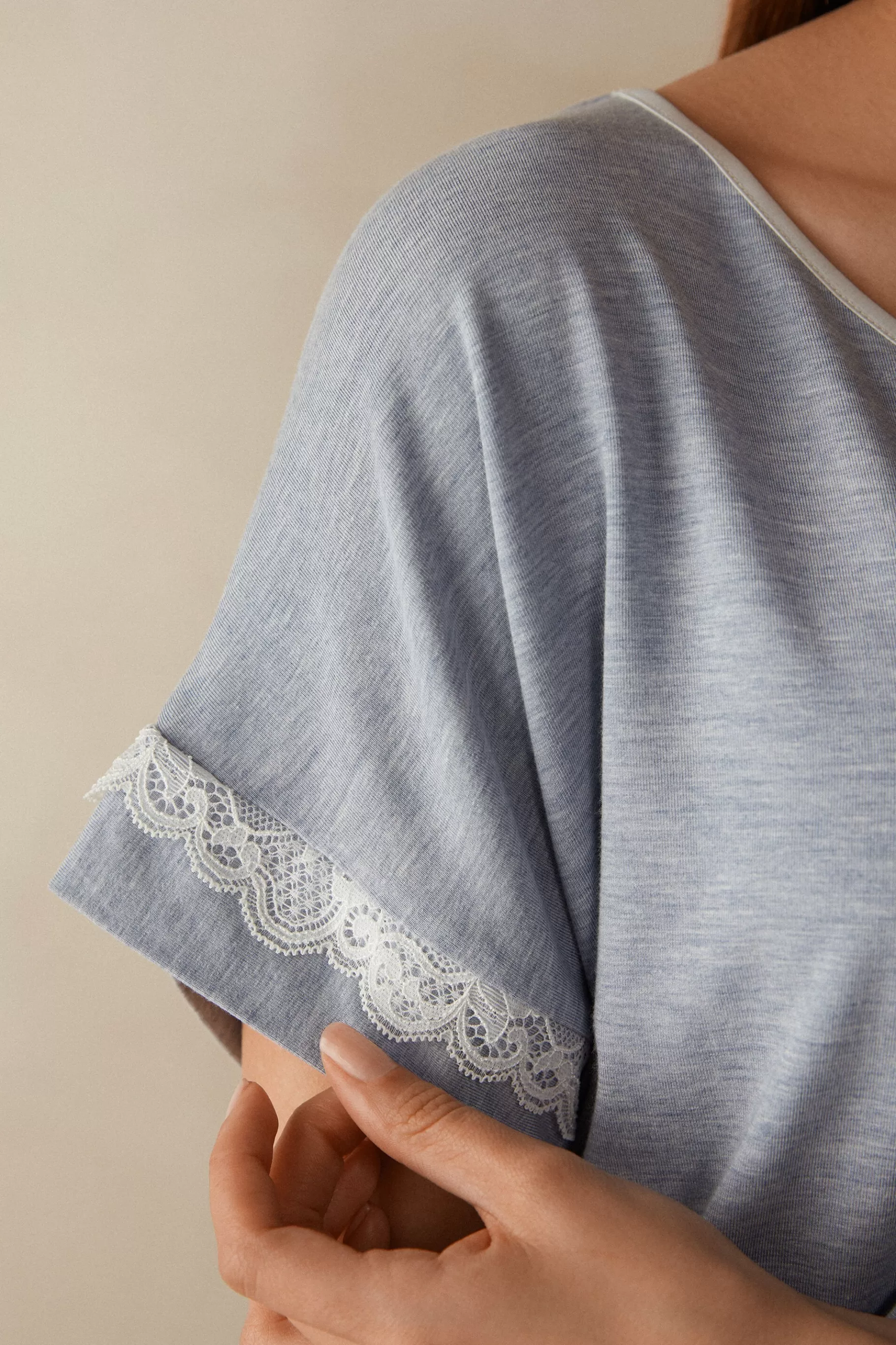 Intimissimi Pyjamas Mix & Match | Pyjamas Med Shorts^Kortärmad topp i modal med spetsdetalj