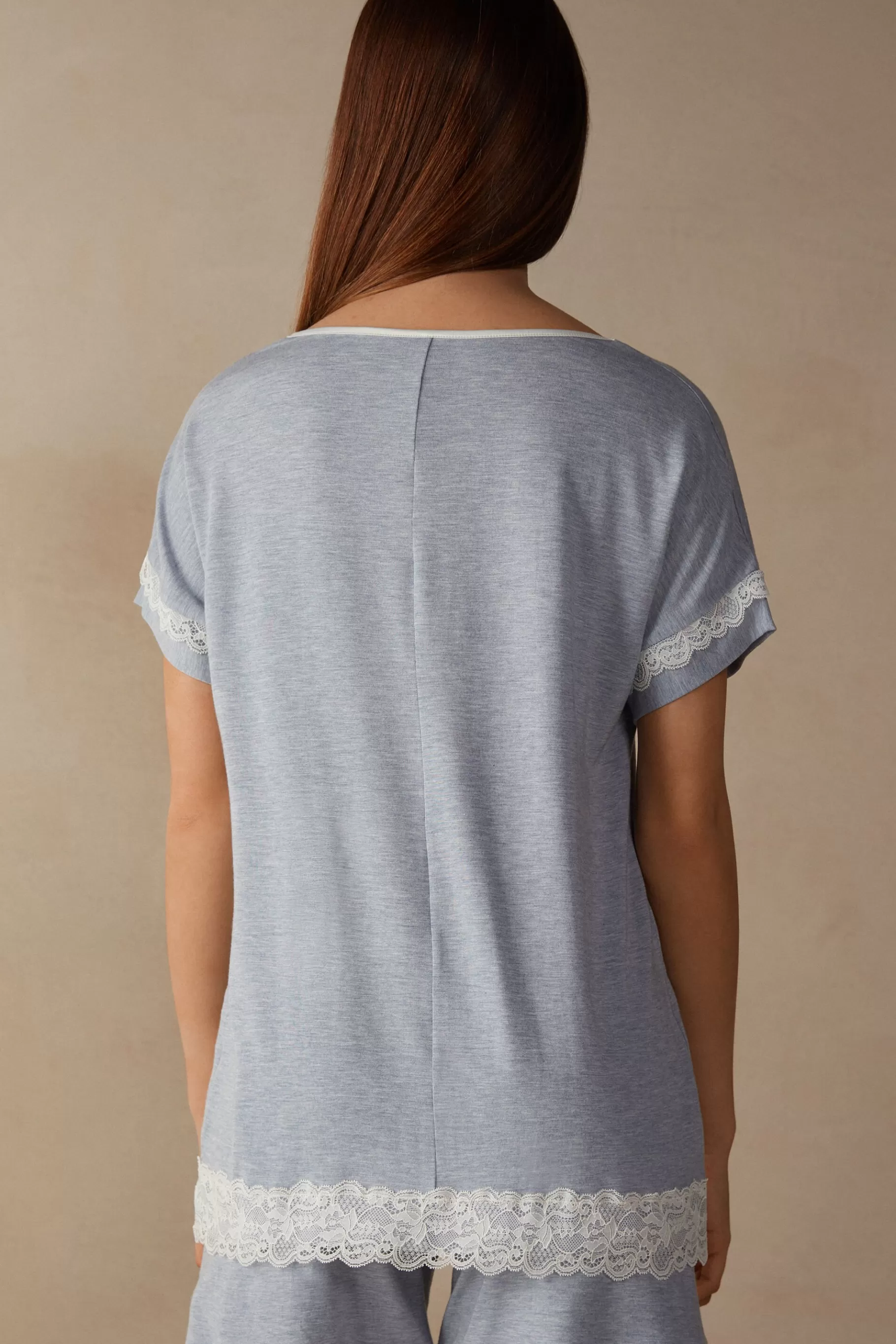 Intimissimi Pyjamas Mix & Match | Pyjamas Med Shorts^Kortärmad topp i modal med spetsdetalj