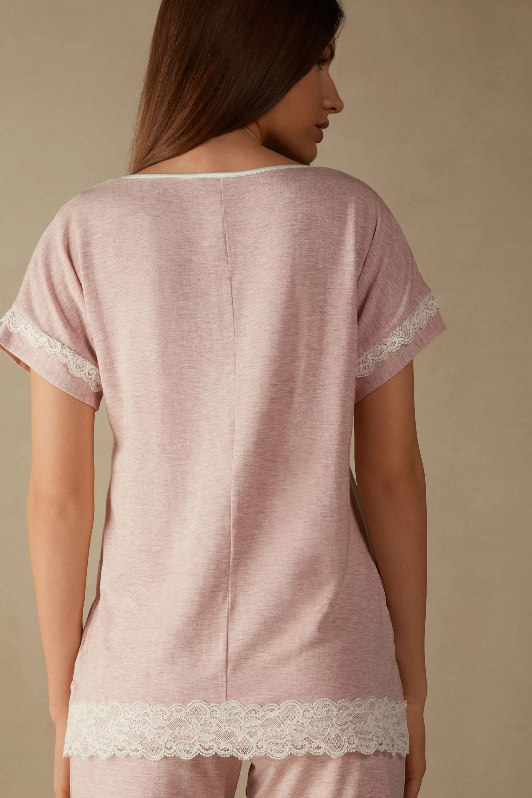 Intimissimi Pyjamas Mix & Match | Pyjamas Med Shorts^Kortärmad topp i modal med spetsdetalj