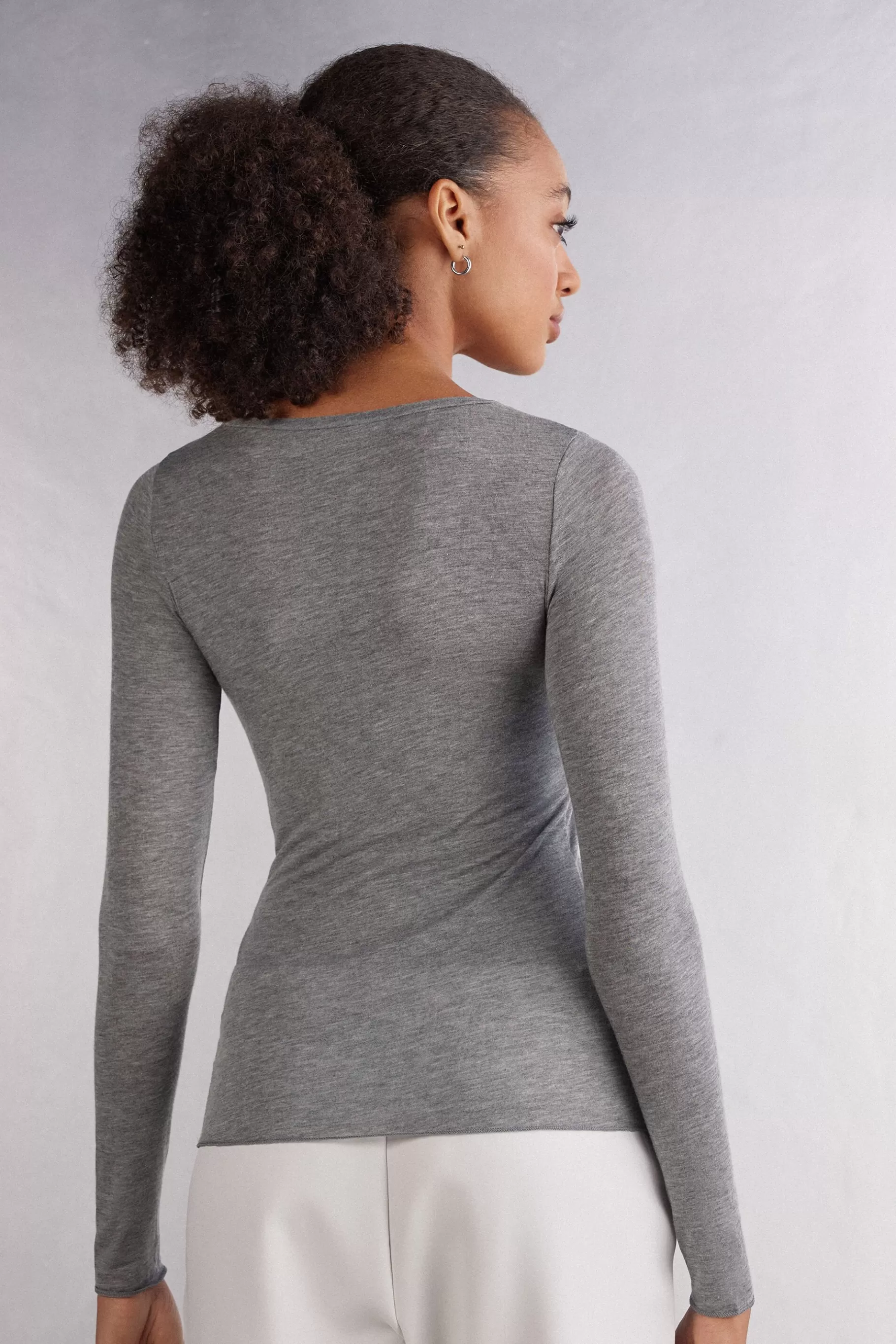 Intimissimi Långärmat^Långärmad tröja i modal Ultralight med kashmir och djup urringning