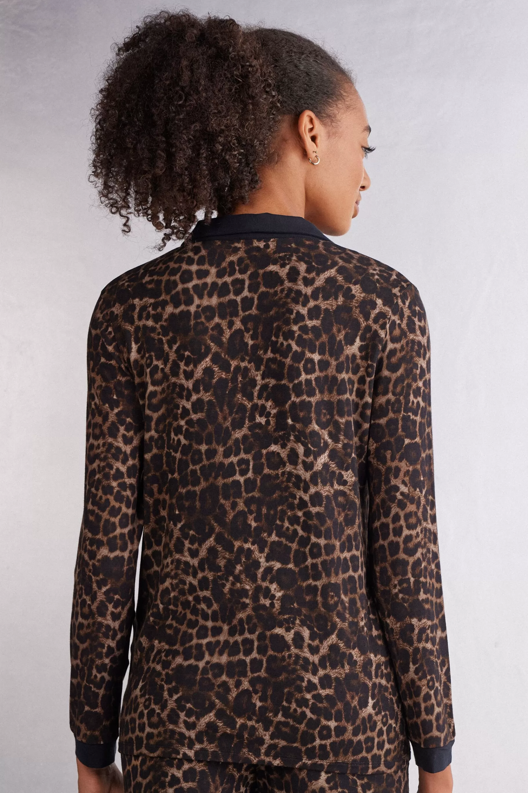 Intimissimi Pyjamas Mix & Match | Pyjamas Med Långbyxor^Långärmad tröja med öppning fram i modal Luxurious Leopard