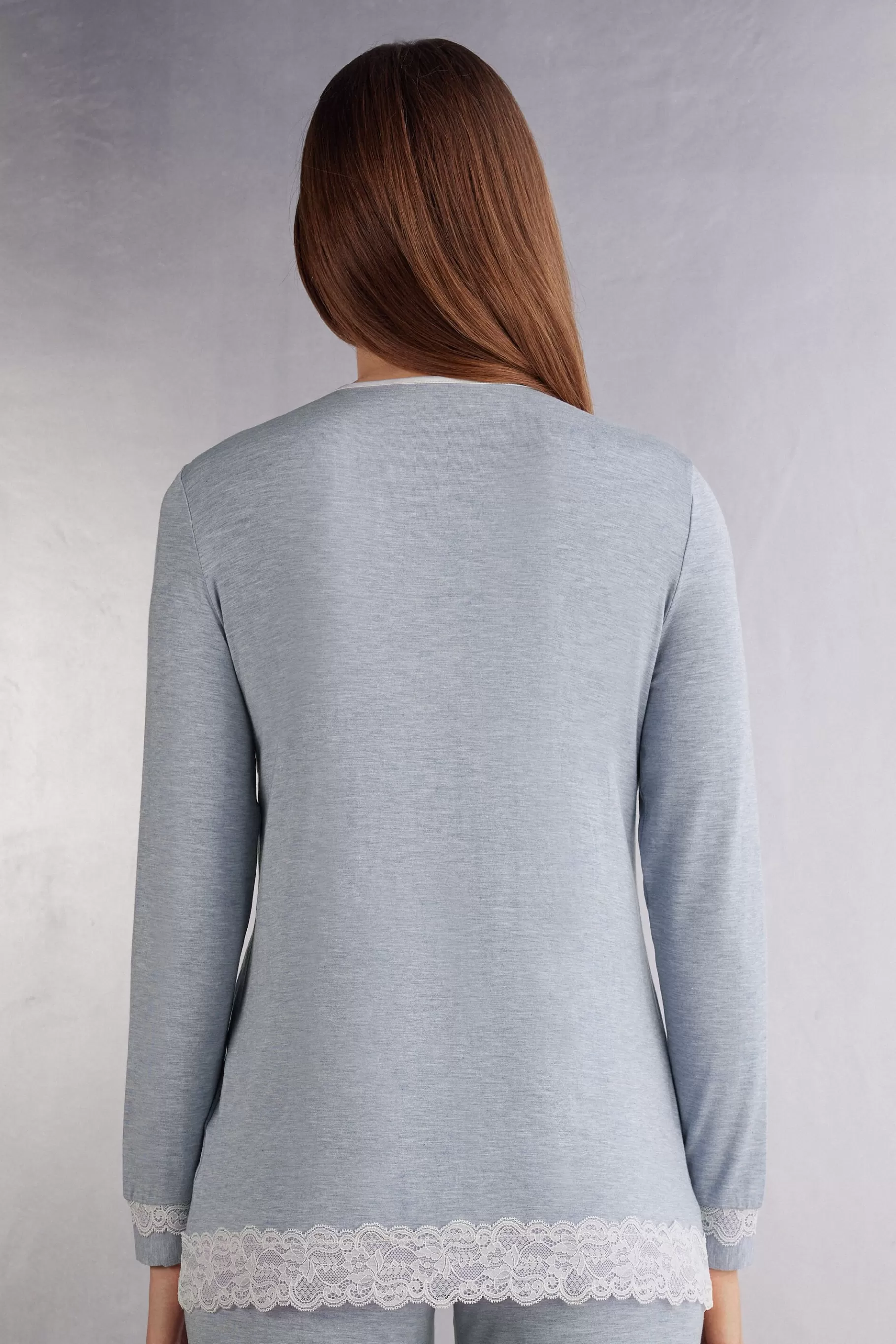 Intimissimi Pyjamas Mix & Match | Pyjamas Med Långbyxor^Tröja med öppning framtill i modal och spets