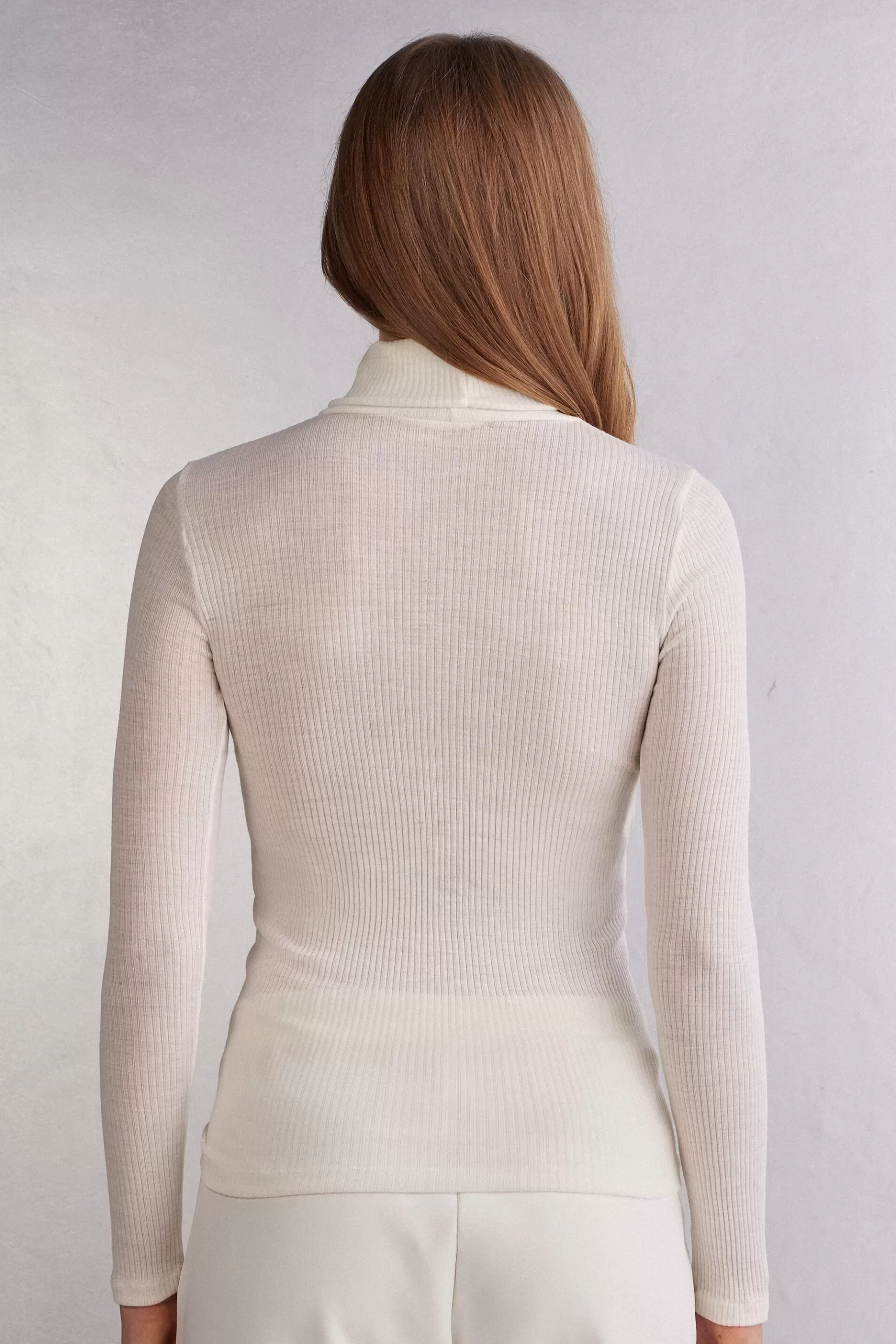Intimissimi Långärmat^Tubular topp med lång ärm och hög hals i ull och siden