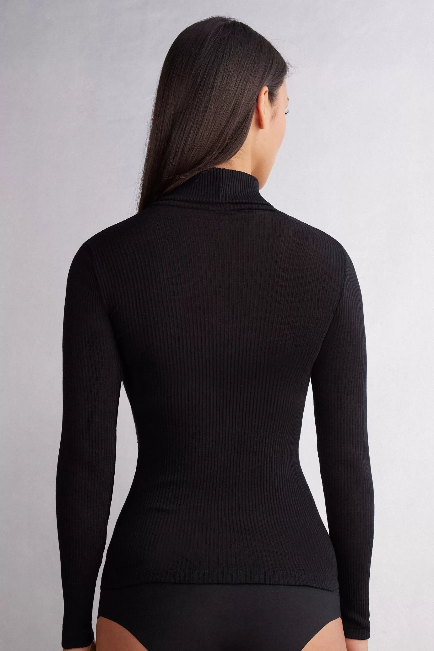 Intimissimi Långärmat^Tubular topp med lång ärm och hög hals i ull och siden