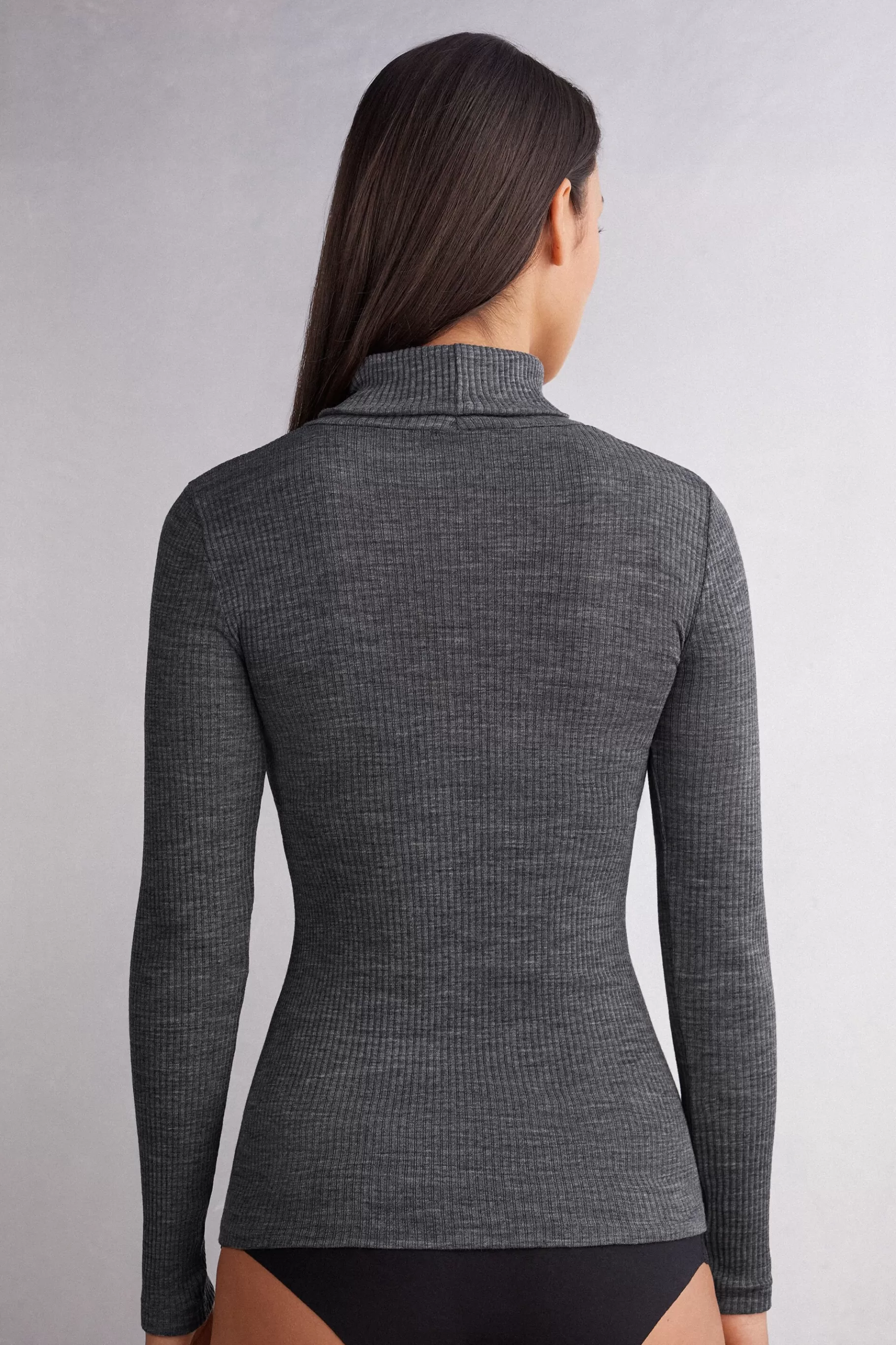 Intimissimi Långärmat^Tubular topp med lång ärm och hög hals i ull och siden