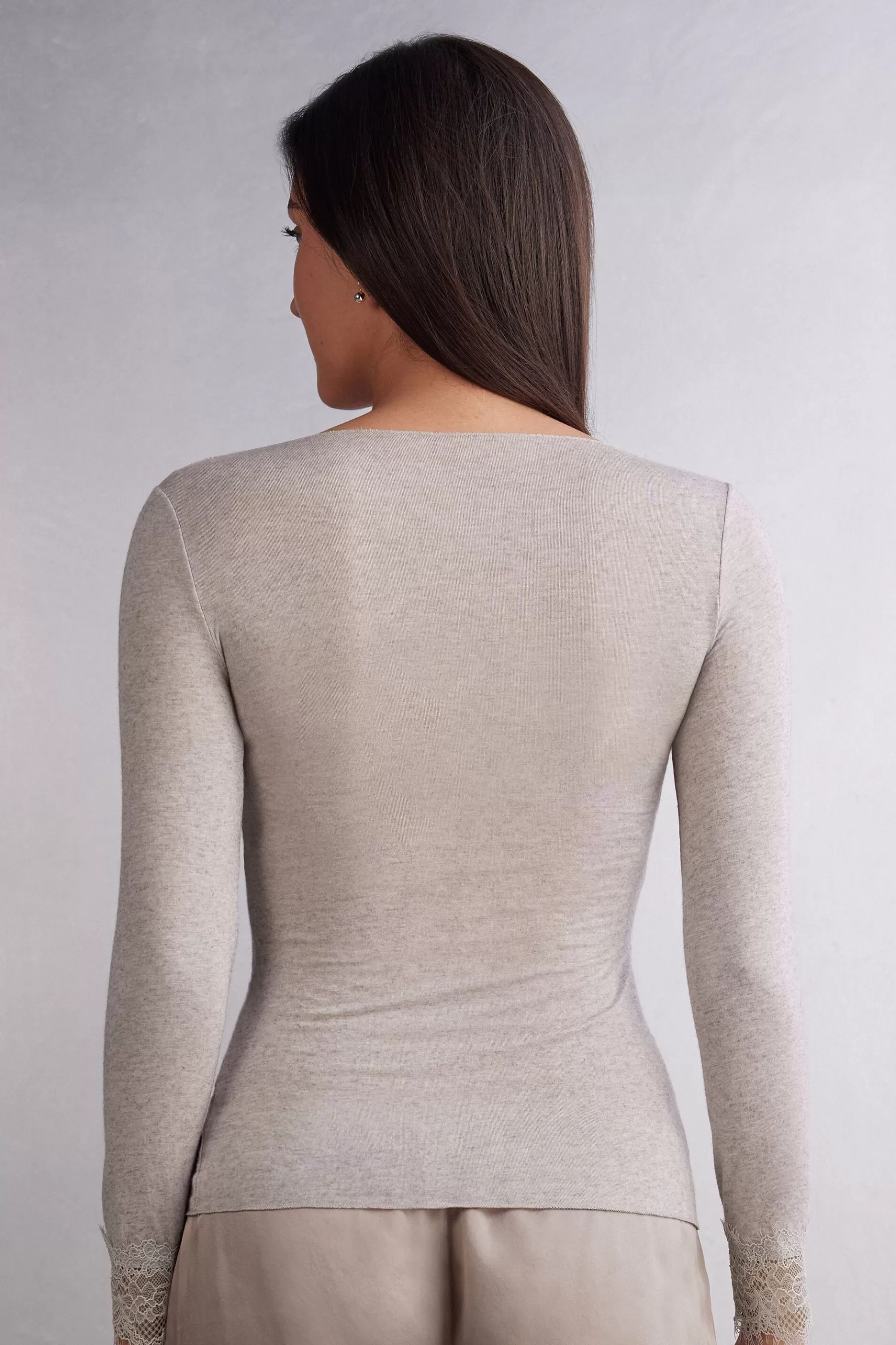 Intimissimi Långärmat^Ultralight lång blus i modalkashmir och spets