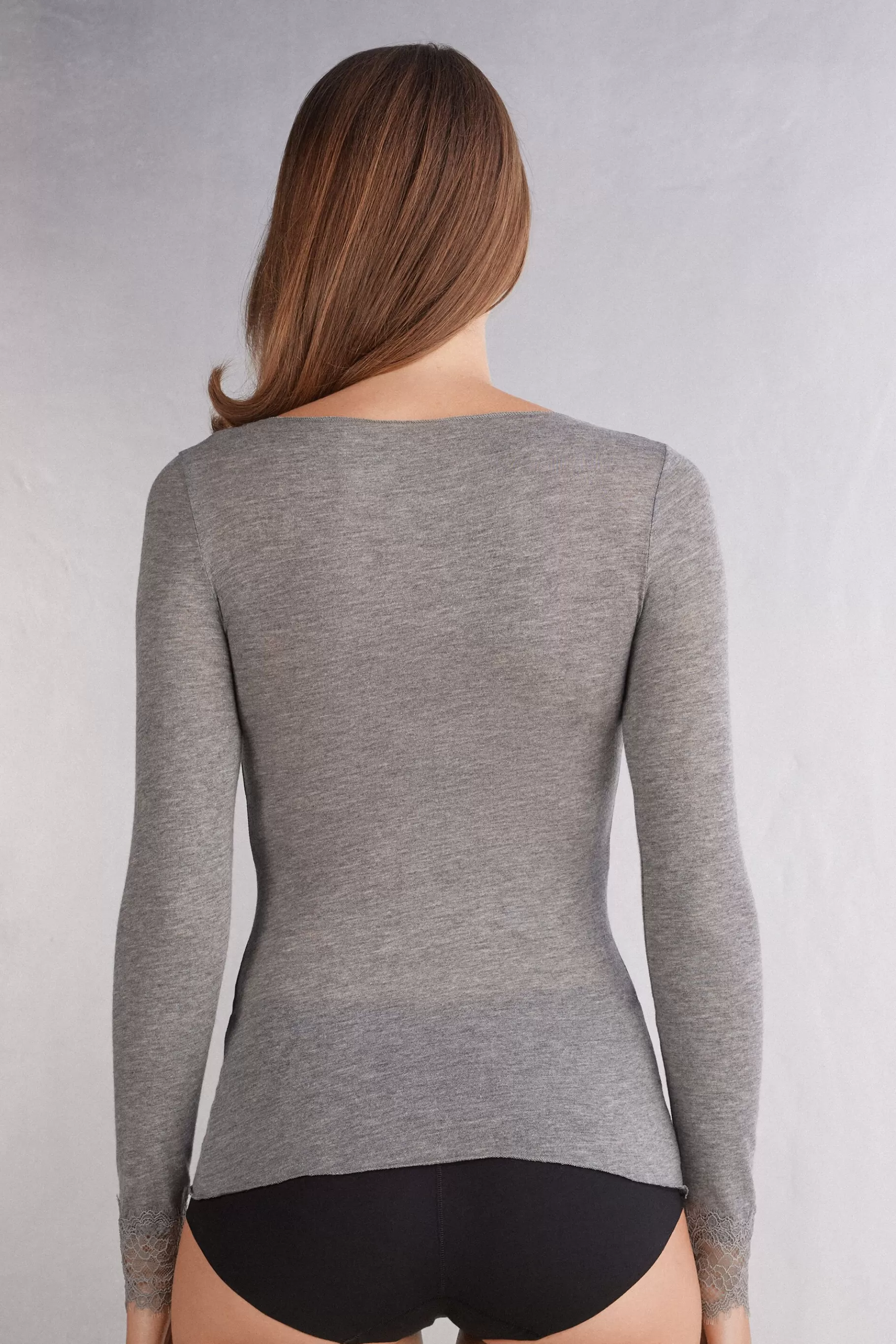Intimissimi Långärmat^Ultralight lång blus i modalkashmir och spets