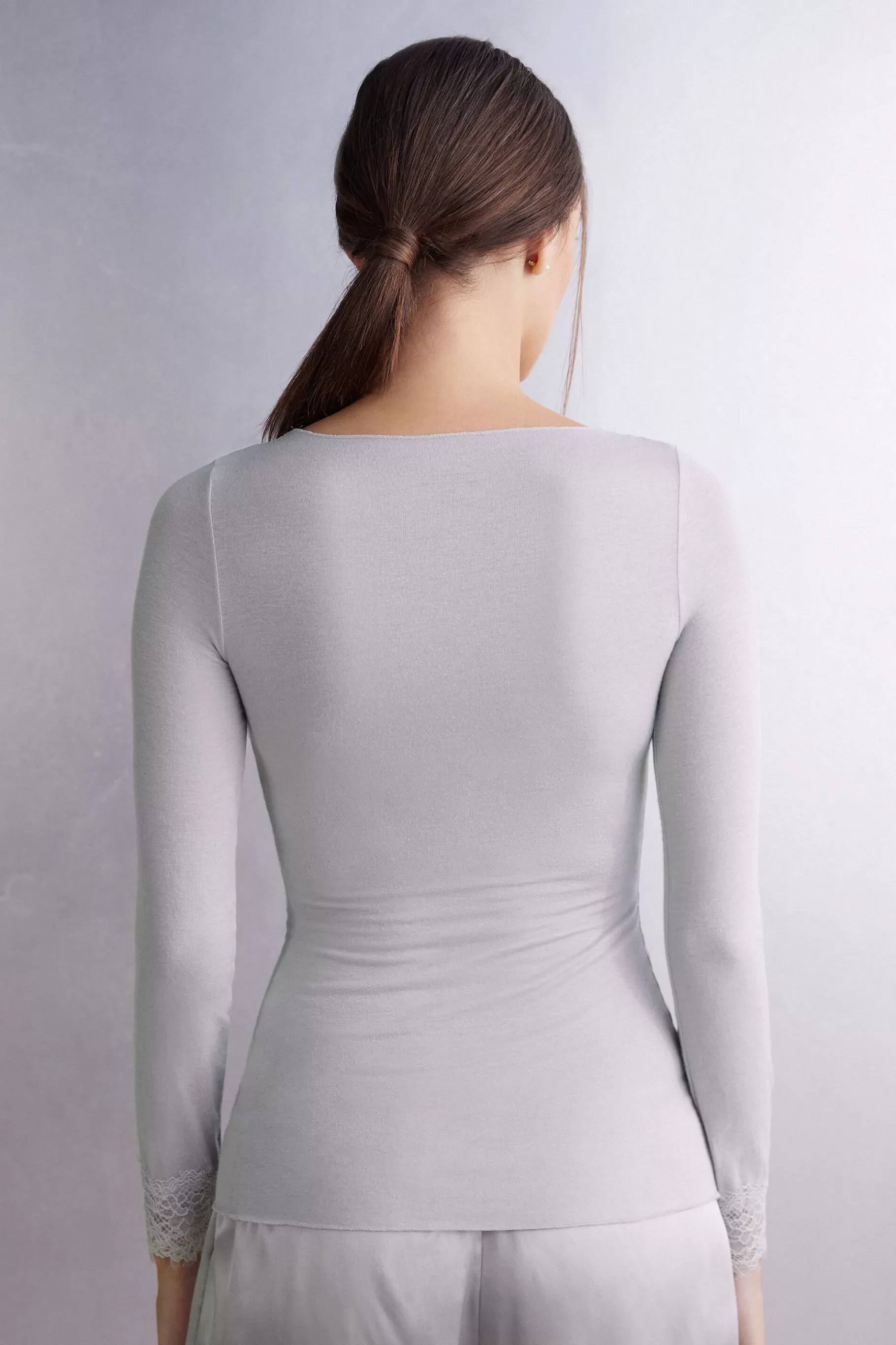 Intimissimi Långärmat^Ultralight lång blus i modalkashmir och spets