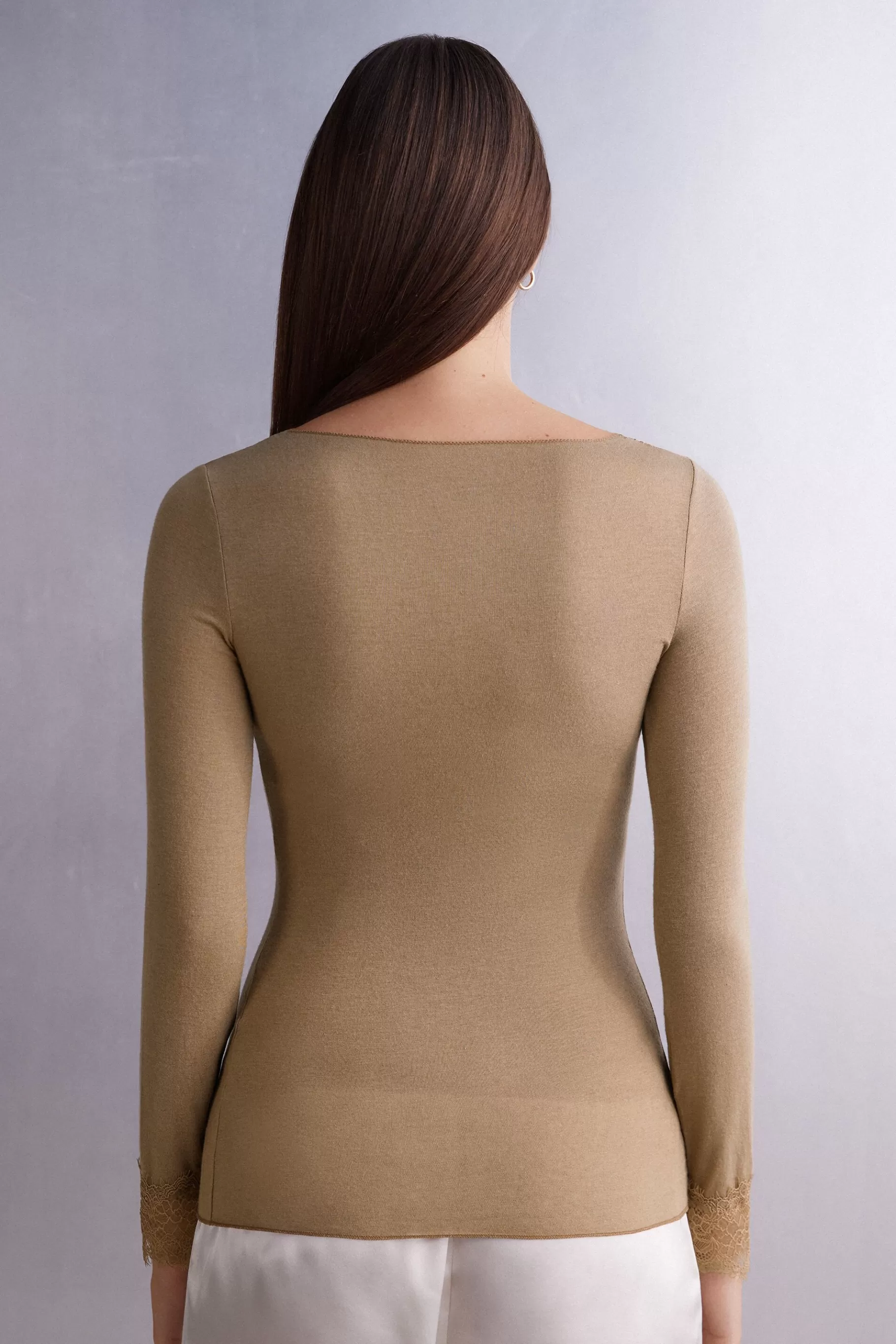 Intimissimi Långärmat^Ultralight lång blus i modalkashmir och spets